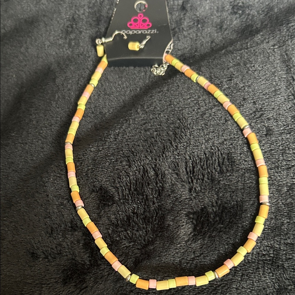 paparazzi Pastel Pink Peach Lime Beaded Necklace